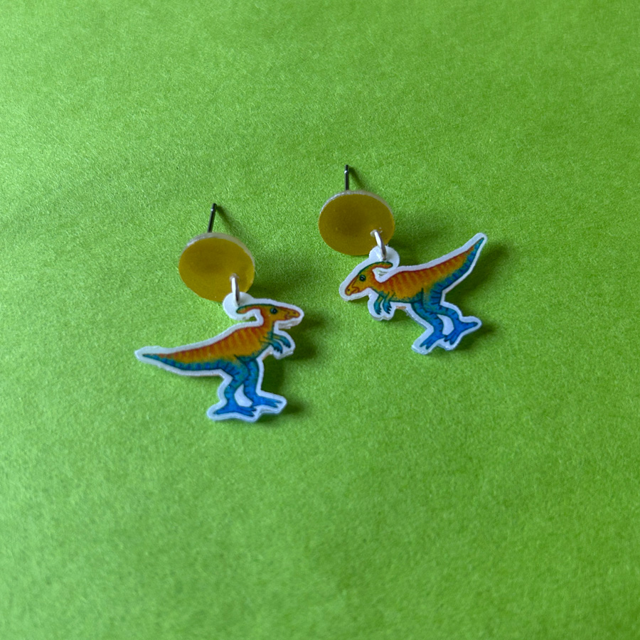 Illustrated parasaurolophus dinosaur earrings Illustrated parasaurolophus dinosaur earrings
